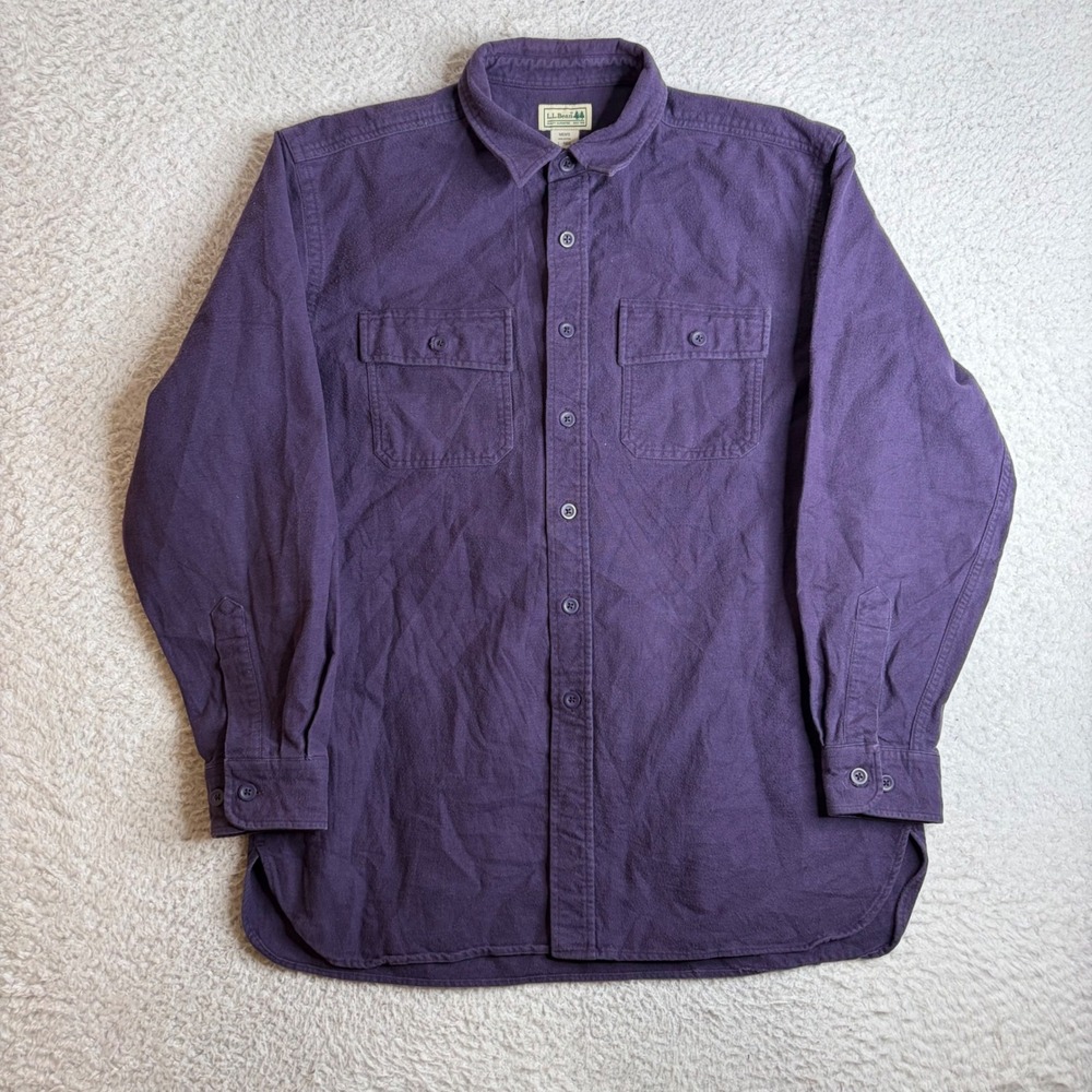 LL Bean Mens Chamois Flannel Shirt Large Regular Purple Cotton Button Down 0MT03